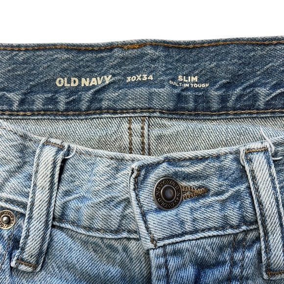 Old Navy Men's Slim Jeans Size 30 X 34 Light Wash Built in Tough Straight Leg - Picture 4 of 7